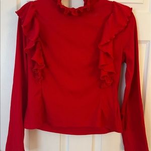 Red long sleeve blouse.